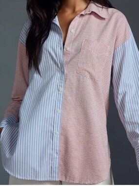 Anthropologie Maeve The Bennet Button down Shirt Mixed Stripes Edition Size S